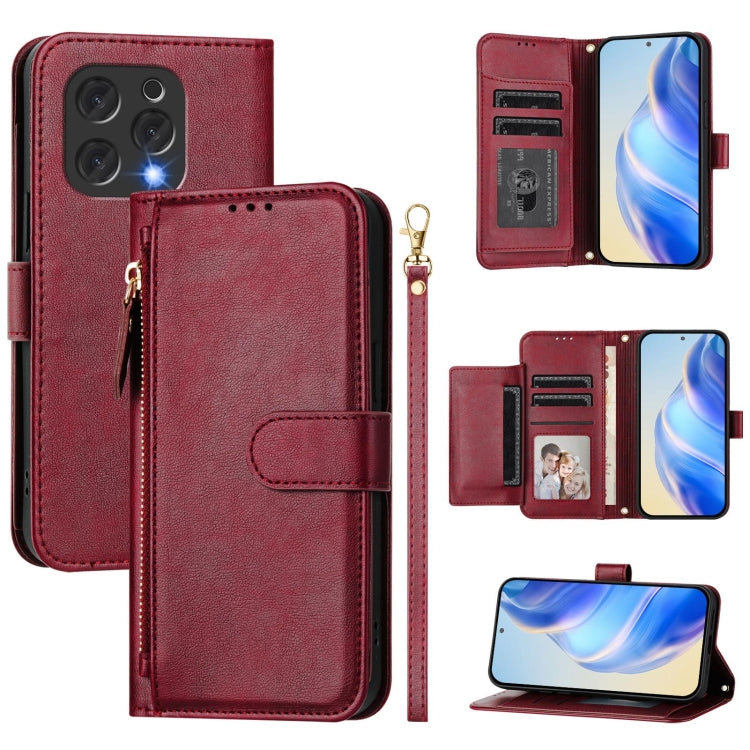 For Doogee N55 Plus Multi-Card Slots Zipper Wallet Leather Phone Case(Dark Red) - Doogee Cases by PMC TechLife | Online Shopping South Africa | PMC TechLife | Buy Now Pay Later Mobicred