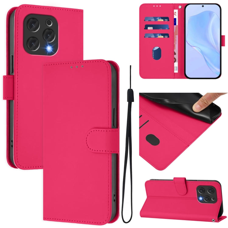 For Doogee N55 Plus Skin Feel Solid Color Leather Phone Case with Lanyard(Rose Red) - Doogee Cases by PMC TechLife | Online Shopping South Africa | PMC TechLife | Buy Now Pay Later Mobicred