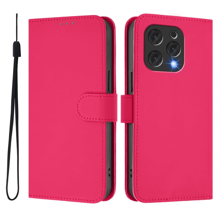 For Doogee N55 Plus Skin Feel Solid Color Leather Phone Case with Lanyard(Rose Red) - Doogee Cases by PMC TechLife | Online Shopping South Africa | PMC TechLife | Buy Now Pay Later Mobicred