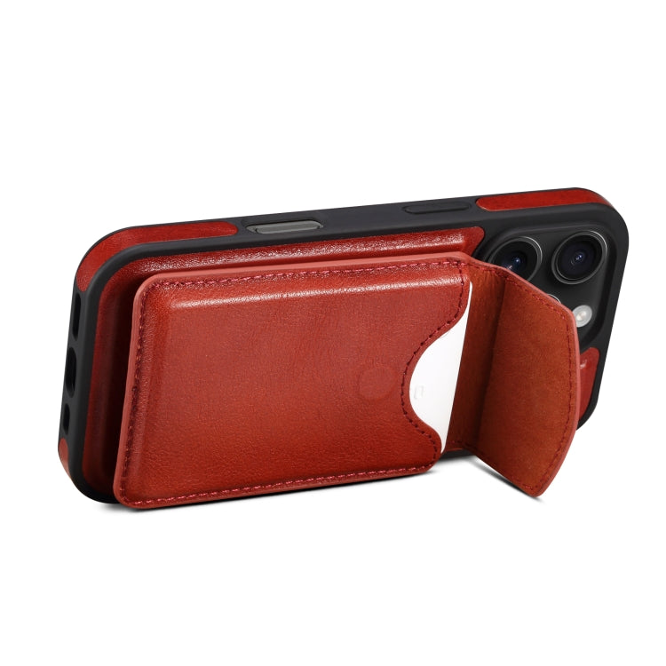 For iPhone 16 Pro Denior D22 Genuine Leather MagSafe Holder Detachable Card Slot Phone Case(Brown) - iPhone 16 Pro Cases by Denior | Online Shopping South Africa | PMC Jewellery | Buy Now Pay Later Mobicred