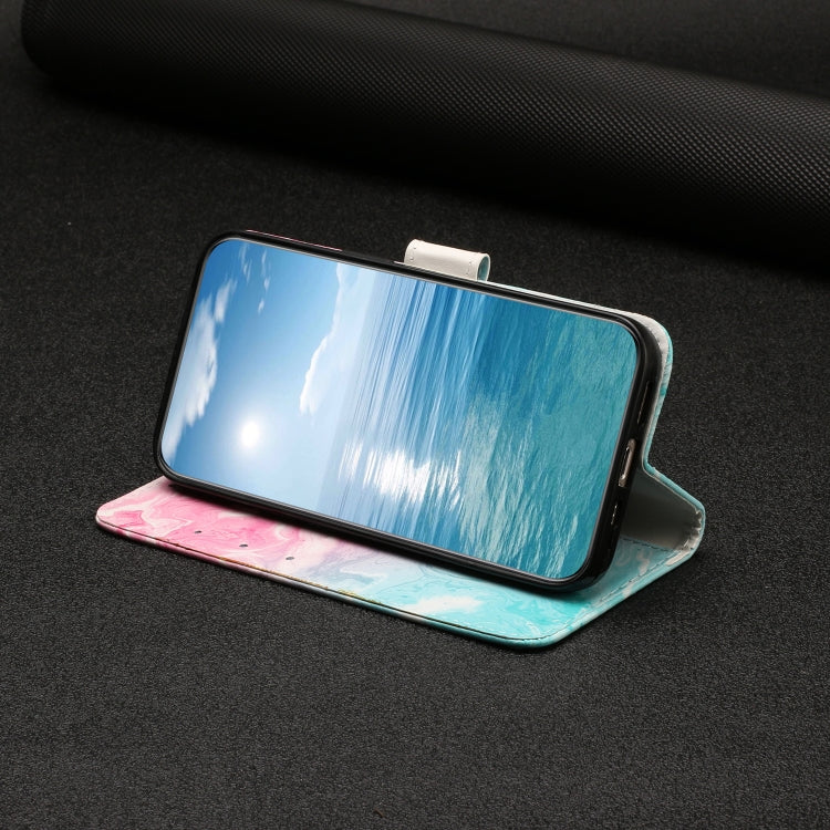 For Samsung Galaxy S25 5G Colored Drawing Marble Pattern Leather Phone Case(Pink Green Marble) - Galaxy S25 5G Cases by PMC Jewellery | Online Shopping South Africa | PMC Jewellery | Buy Now Pay Later Mobicred