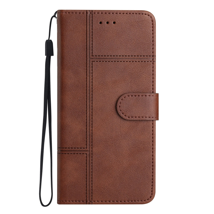 For Samsung Galaxy S25+ 5G Cowhide Texture Stitching Leather Phone Case(Coffee) - Galaxy S25+ 5G Cases by PMC Jewellery | Online Shopping South Africa | PMC Jewellery | Buy Now Pay Later Mobicred