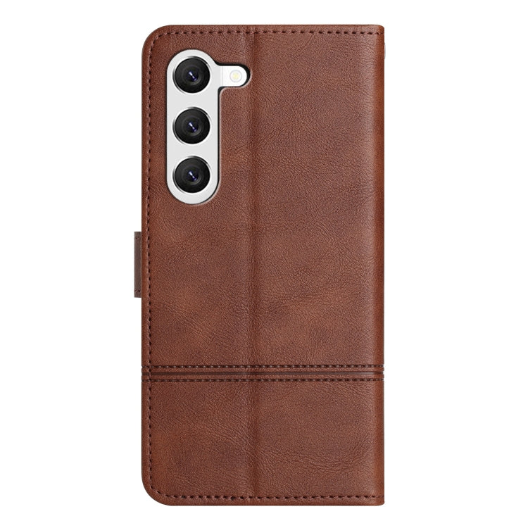 For Samsung Galaxy S25+ 5G Cowhide Texture Stitching Leather Phone Case(Coffee) - Galaxy S25+ 5G Cases by PMC Jewellery | Online Shopping South Africa | PMC Jewellery | Buy Now Pay Later Mobicred