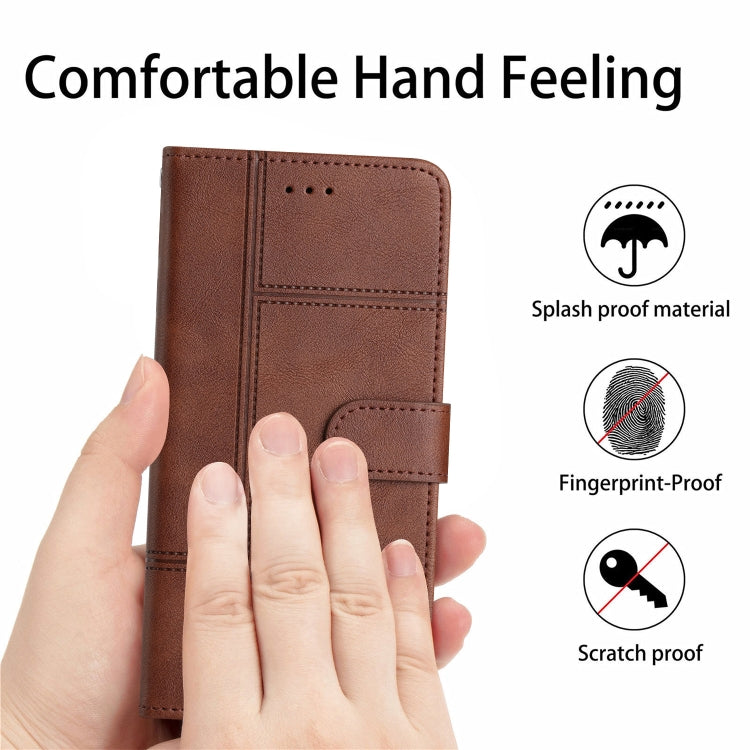 For Samsung Galaxy S25+ 5G Cowhide Texture Stitching Leather Phone Case(Coffee) - Galaxy S25+ 5G Cases by PMC Jewellery | Online Shopping South Africa | PMC Jewellery | Buy Now Pay Later Mobicred