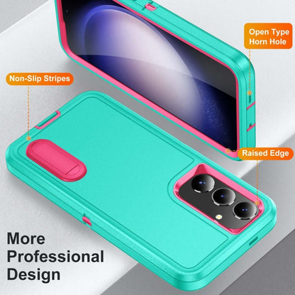 For Samsung Galaxy S24+ / S25+ 5G Rugged PC Hybrid Silicone Phone Case with Holder(Light Green+Rose Red) - Galaxy S25+ 5G Cases by PMC Jewellery | Online Shopping South Africa | PMC Jewellery | Buy Now Pay Later Mobicred