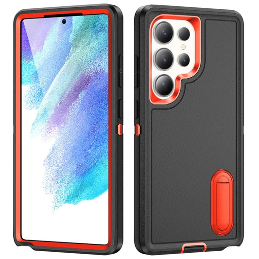 For Samsung Galaxy S25 Ultra 5G Rugged PC Hybrid Silicone Phone Case with Holder(Black+Orange) - Galaxy S25 Ultra 5G Cases by PMC Jewellery | Online Shopping South Africa | PMC Jewellery | Buy Now Pay Later Mobicred