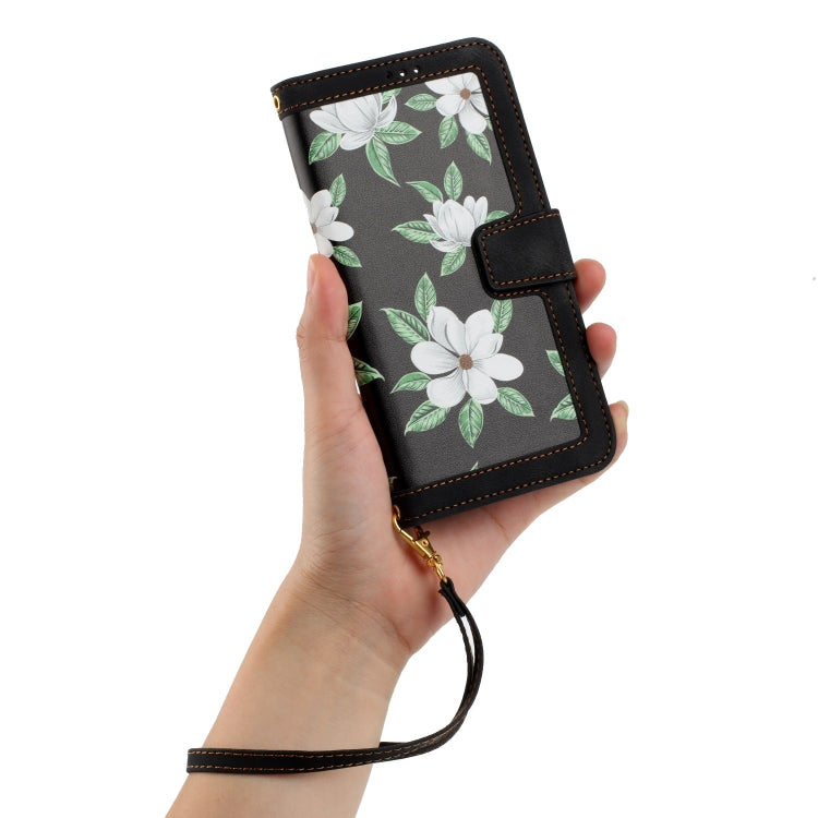 For Samsung Galaxy S25+ 5G Floral Pattern Leather Phone Case with Lanyard(Black) - free shipping - PMC Jewellery - Order now!