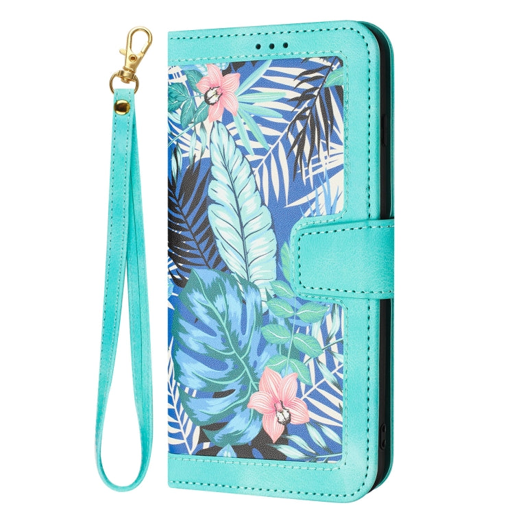 For Samsung Galaxy S25 5G Floral Pattern Leather Phone Case with Lanyard(Green) - Galaxy S25 5G Cases by PMC Jewellery | Online Shopping South Africa | PMC Jewellery | Buy Now Pay Later Mobicred