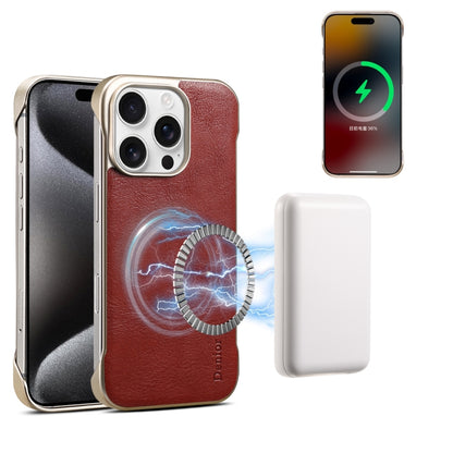 For iPhone 16 Pro Denior MagSafe Genuine Leather Calf Texture  Phone Case(Red) - iPhone 16 Pro Cases by Denior | Online Shopping South Africa | PMC Jewellery | Buy Now Pay Later Mobicred