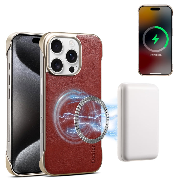 For iPhone 16 Plus Denior MagSafe Genuine Leather Calf Texture  Phone Case(Black) - free shipping - PMC Jewellery - Order now!