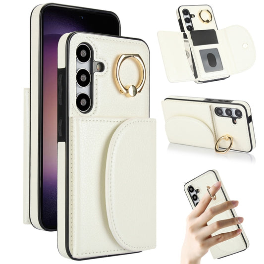 For Samsung Galaxy S25+ 5G Ring Holder Card Bag Skin Feel Phone Case(White) - Galaxy S25+ 5G Cases by PMC Jewellery | Online Shopping South Africa | PMC Jewellery | Buy Now Pay Later Mobicred