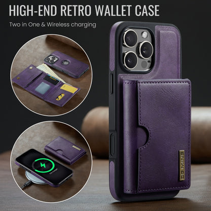 For iPhone 16 Pro Max DG.MING M6 Series RFID Tri-fold Card Bag Removable Leather Phone Case(Purple) - iPhone 16 Pro Max Cases by DG.MING | Online Shopping South Africa | PMC Jewellery | Buy Now Pay Later Mobicred