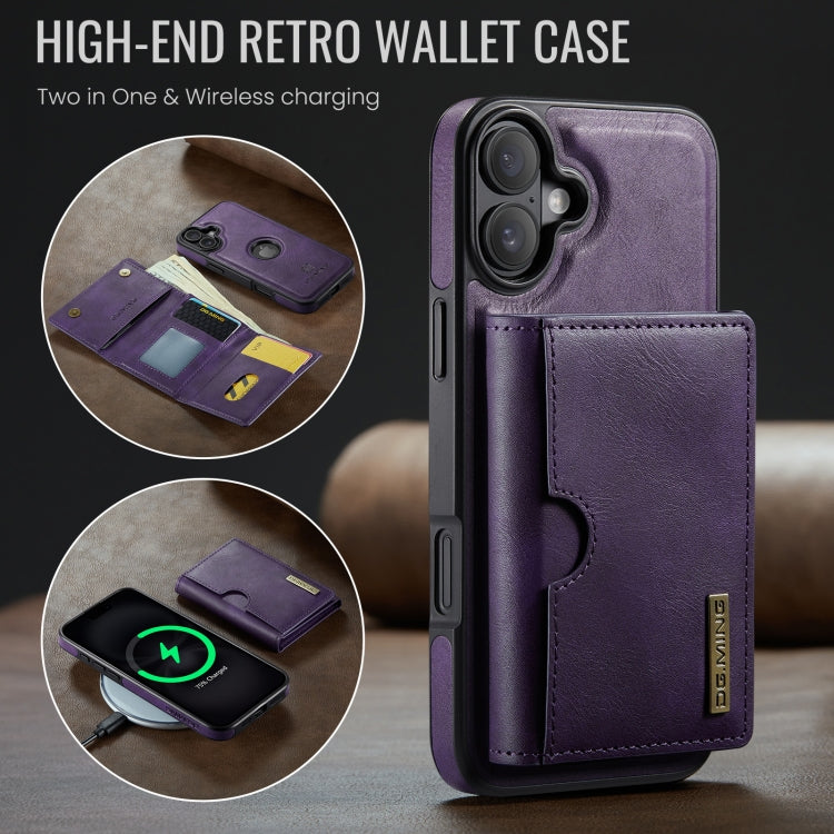 For iPhone 16 Plus DG.MING M6 Series RFID Tri-fold Card Bag Removable Leather Phone Case(Purple) - iPhone 16 Plus Cases by DG.MING | Online Shopping South Africa | PMC Jewellery | Buy Now Pay Later Mobicred