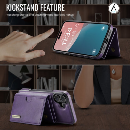 For iPhone 16 Plus DG.MING M6 Series RFID Tri-fold Card Bag Removable Leather Phone Case(Purple) - iPhone 16 Plus Cases by DG.MING | Online Shopping South Africa | PMC Jewellery | Buy Now Pay Later Mobicred