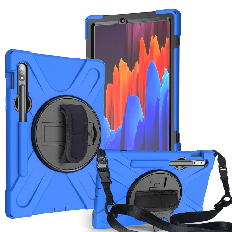 For Samsung Galaxy Tab S9 / Galaxy Tab S8 / Galaxy Tab S7 (2020) T870 Shockproof Colorful Silicone + PC Protective Case with Holder & Shoulder Strap & Hand Strap & Pen Slot(Blue) - Galaxy Tab S8 Cases by PMC Jewellery | Online Shopping South Africa | PMC Jewellery | Buy Now Pay Later Mobicred