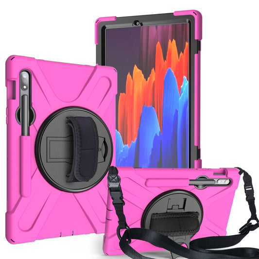 For Samsung Galaxy Tab S9 / Galaxy Tab S8 / Galaxy Tab S7 (2020) T870 Shockproof Colorful Silicone + PC Protective Case with Holder & Shoulder Strap & Hand Strap & Pen Slot(Rose Red) - Galaxy Tab S8 Cases by PMC Jewellery | Online Shopping South Africa | PMC Jewellery | Buy Now Pay Later Mobicred