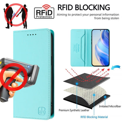 For Honor Magic6 Pro Global RC01 Dual-Folded Magnetic Suction RFID Leather Phone Case(Mint Green) - Honor Cases by PMC Jewellery | Online Shopping South Africa | PMC Jewellery | Buy Now Pay Later Mobicred