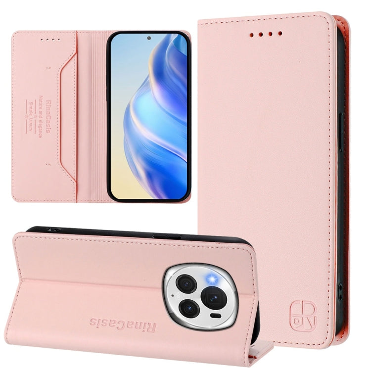 For Honor Magic6 Pro Global RC01 Dual-Folded Magnetic Suction RFID Leather Phone Case(Pink) - Honor Cases by PMC Jewellery | Online Shopping South Africa | PMC Jewellery | Buy Now Pay Later Mobicred