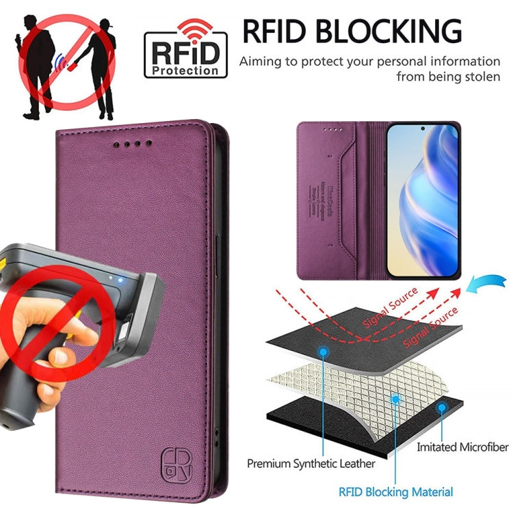 For Honor Magic6 Pro Global RC01 Dual-Folded Magnetic Suction RFID Leather Phone Case(Violet) - Honor Cases by PMC Jewellery | Online Shopping South Africa | PMC Jewellery | Buy Now Pay Later Mobicred