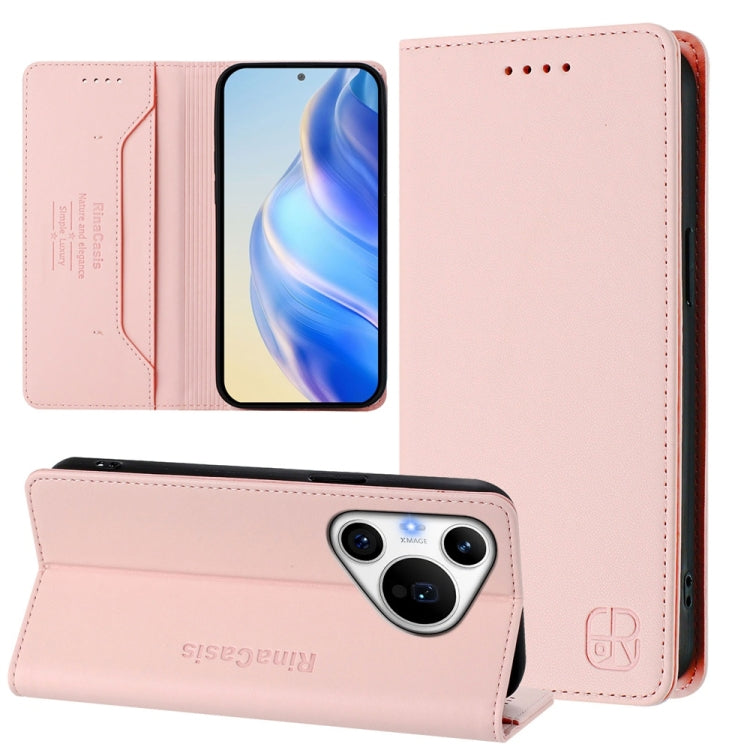 For Huawei Pura 70 Pro / Pura 70 Pro+ RC01 Dual-Folded Magnetic Suction RFID Leather Phone Case(Pink) - Huawei Cases by PMC Jewellery | Online Shopping South Africa | PMC Jewellery | Buy Now Pay Later Mobicred