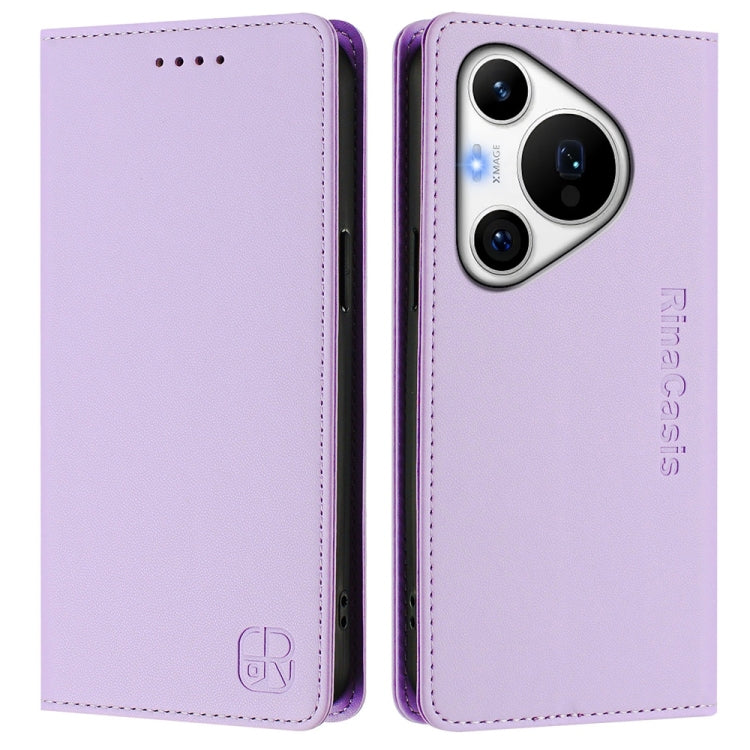 For Huawei Pura 70 Pro / Pura 70 Pro+ RC01 Dual-Folded Magnetic Suction RFID Leather Phone Case(Light Purple) - Huawei Cases by PMC Jewellery | Online Shopping South Africa | PMC Jewellery | Buy Now Pay Later Mobicred