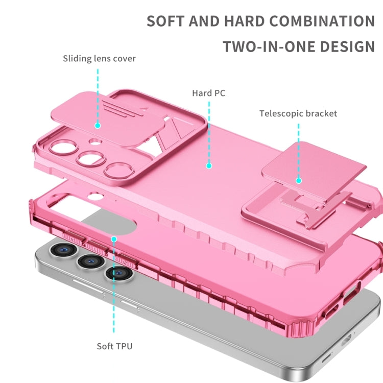 For Samsung Galaxy S25 5G Stereoscopic Holder Sliding Camshield Phone Case(Pink) - Galaxy S25 5G Cases by PMC Jewellery | Online Shopping South Africa | PMC Jewellery | Buy Now Pay Later Mobicred