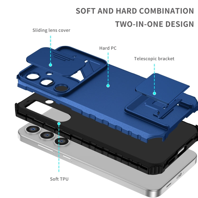 For Samsung Galaxy S25 5G Stereoscopic Holder Sliding Camshield Phone Case(Blue) - Galaxy S25 5G Cases by PMC Jewellery | Online Shopping South Africa | PMC Jewellery | Buy Now Pay Later Mobicred