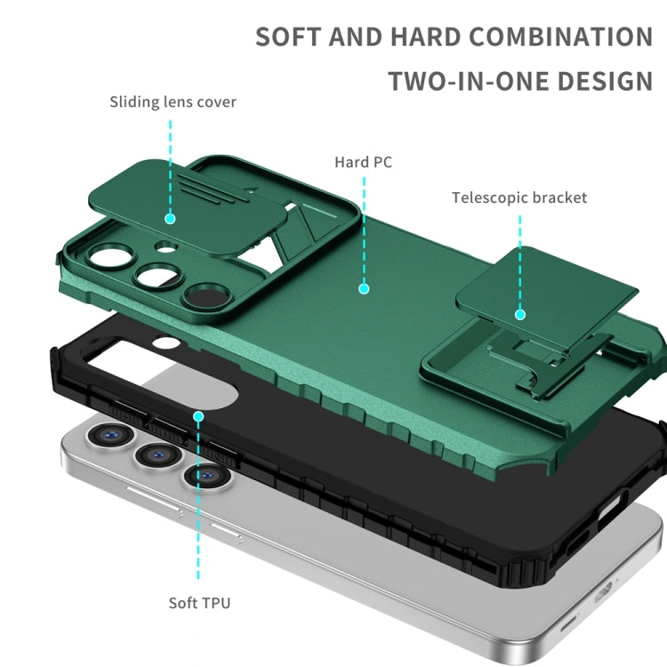 For Samsung Galaxy S25 5G Stereoscopic Holder Sliding Camshield Phone Case(Green) - Galaxy S25 5G Cases by PMC Jewellery | Online Shopping South Africa | PMC Jewellery | Buy Now Pay Later Mobicred
