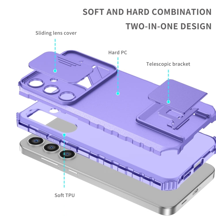 For Samsung Galaxy S25 5G Stereoscopic Holder Sliding Camshield Phone Case(Purple) - Galaxy S25 5G Cases by PMC Jewellery | Online Shopping South Africa | PMC Jewellery | Buy Now Pay Later Mobicred
