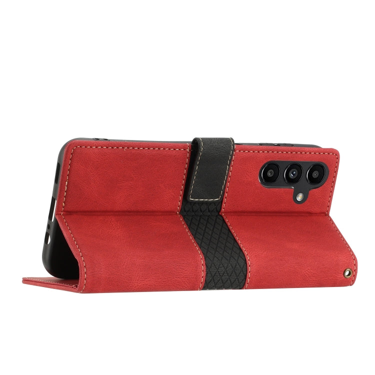 For Samsung Galaxy S25 5G Grid Stitching Leather Phone Case with Lanyard(Red) - Galaxy S25 5G Cases by PMC Jewellery | Online Shopping South Africa | PMC Jewellery | Buy Now Pay Later Mobicred