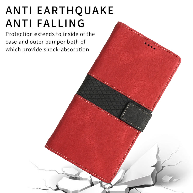 For Samsung Galaxy S25 5G Grid Stitching Leather Phone Case with Lanyard(Red) - Galaxy S25 5G Cases by PMC Jewellery | Online Shopping South Africa | PMC Jewellery | Buy Now Pay Later Mobicred