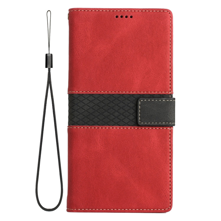 For Samsung Galaxy S25+ 5G Grid Stitching Leather Phone Case with Lanyard(Red) - Galaxy S25+ 5G Cases by PMC Jewellery | Online Shopping South Africa | PMC Jewellery | Buy Now Pay Later Mobicred