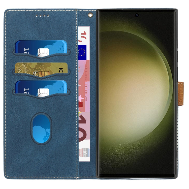 For Samsung Galaxy S25 Ultra 5G Grid Stitching Leather Phone Case with Lanyard(Blue) - Galaxy S25 Ultra 5G Cases by PMC Jewellery | Online Shopping South Africa | PMC Jewellery | Buy Now Pay Later Mobicred