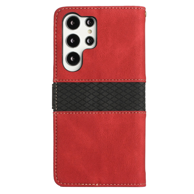 For Samsung Galaxy S25 Ultra 5G Grid Stitching Leather Phone Case with Lanyard(Red) - Galaxy S25 Ultra 5G Cases by PMC Jewellery | Online Shopping South Africa | PMC Jewellery | Buy Now Pay Later Mobicred