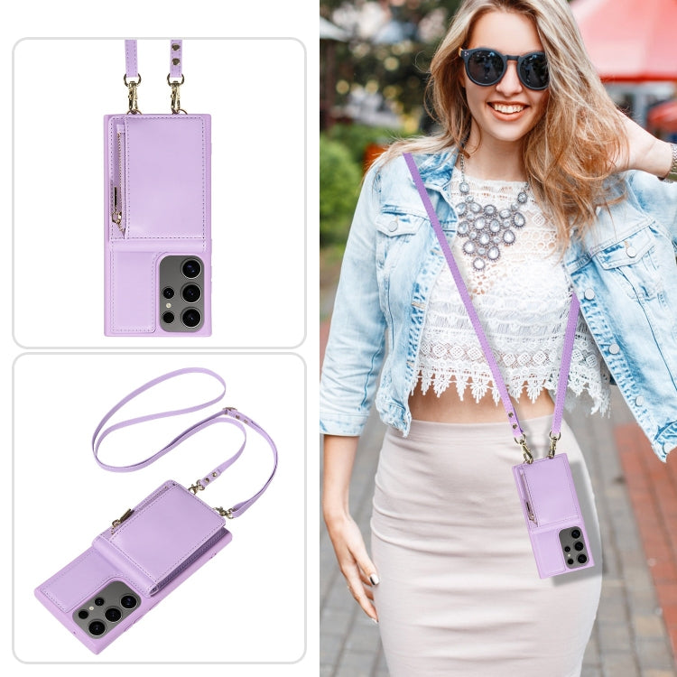 For Samsung Galaxy S25 Ultra 5G Crossbody Lanyard Zipper Wallet Leather Phone Case(Purple) - Galaxy S25 Ultra 5G Cases by PMC Jewellery | Online Shopping South Africa | PMC Jewellery | Buy Now Pay Later Mobicred