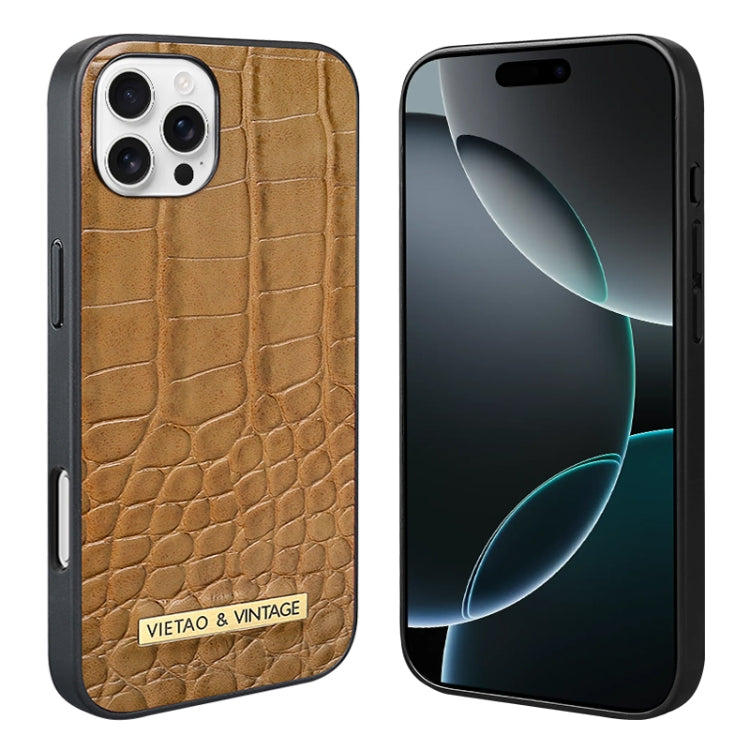 For iPhone 16 Pro Max VIETAO Alligator Texture PU Phone Case(Brown) - iPhone 16 Pro Max Cases by VIETAO | Online Shopping South Africa | PMC Jewellery | Buy Now Pay Later Mobicred