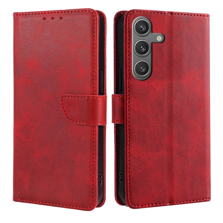 For Samsung Galaxy S25 5G Calf Texture Buckle Flip Leather Phone Case(Red) - Galaxy S25 5G Cases by PMC Jewellery | Online Shopping South Africa | PMC Jewellery | Buy Now Pay Later Mobicred