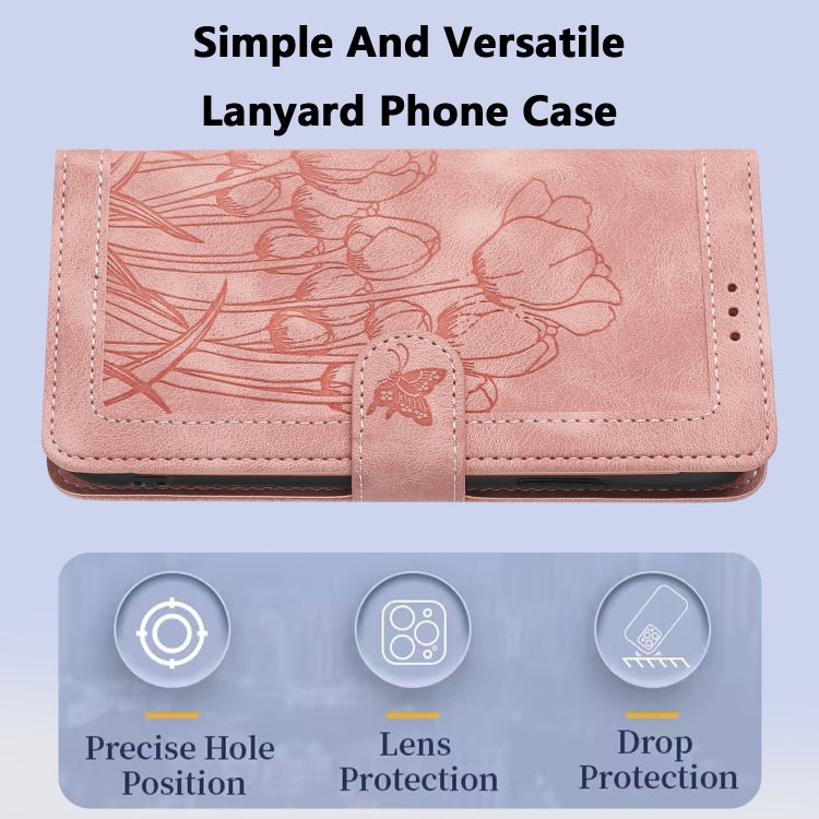 For Samsung Galaxy S25+ 5G Tulips Embossed Leather Phone Case with Lanyard(Pink) - free shipping - PMC Jewellery - Order now!