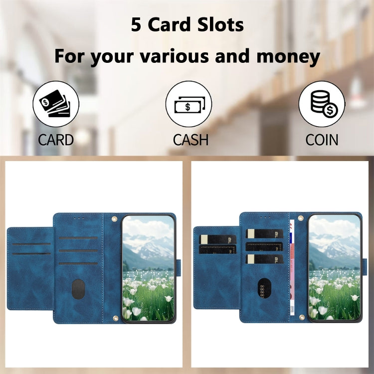 For Samsung Galaxy S25 5G Tulips Embossed Leather Phone Case with Lanyard(Blue) - Galaxy S25 5G Cases by PMC Jewellery | Online Shopping South Africa | PMC Jewellery | Buy Now Pay Later Mobicred