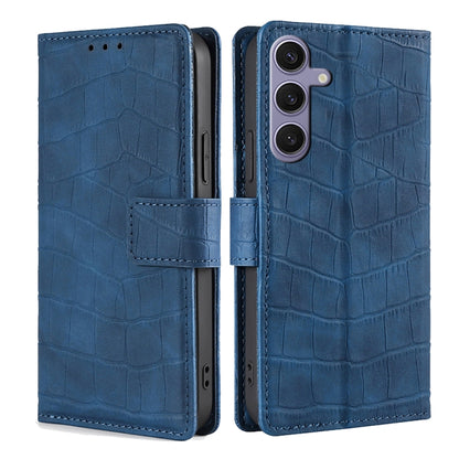 For Samsung Galaxy S25+ 5G Skin Feel Crocodile Magnetic Clasp Leather Phone Case(Blue) - Galaxy S25+ 5G Tempered Glass by PMC Jewellery | Online Shopping South Africa | PMC Jewellery | Buy Now Pay Later Mobicred