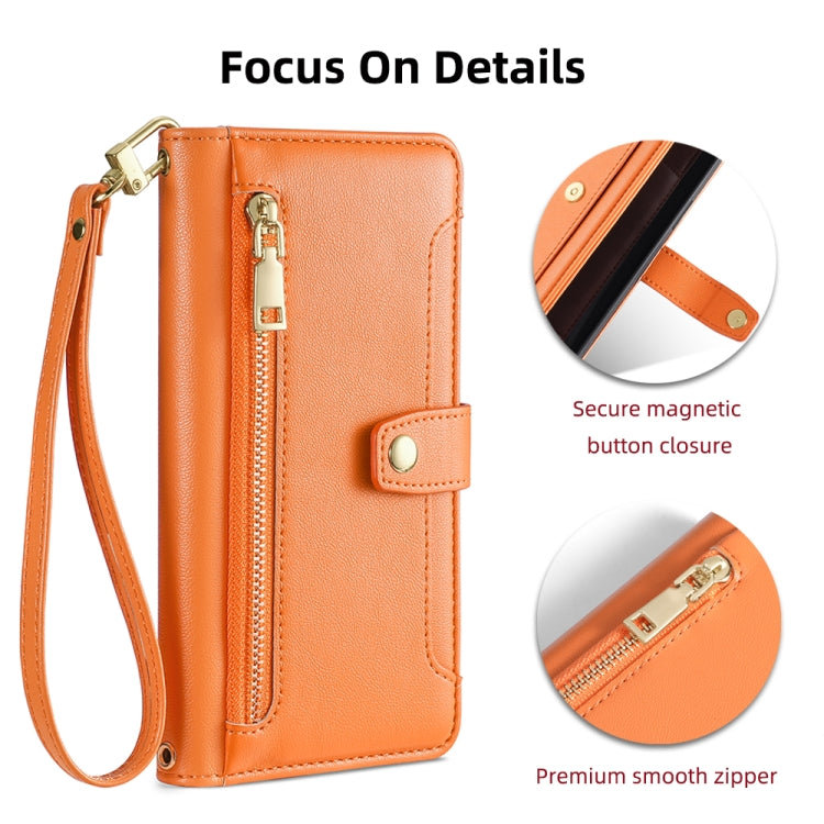 For Samsung Galaxy S25+ 5G Sheep Texture Cross-body Zipper Wallet Leather Phone Case(Orange) - Galaxy S25+ 5G Cases by PMC Jewellery | Online Shopping South Africa | PMC Jewellery | Buy Now Pay Later Mobicred