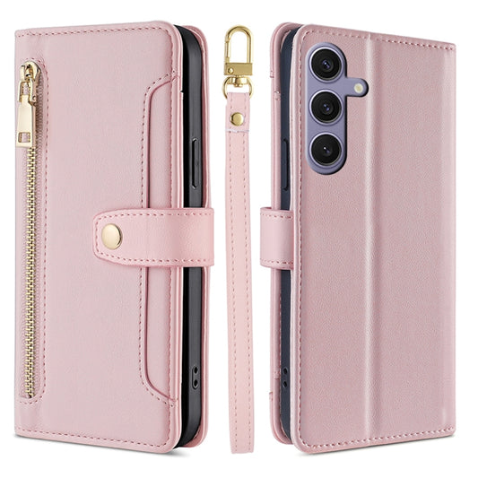 For Samsung Galaxy S25+ 5G Sheep Texture Cross-body Zipper Wallet Leather Phone Case(Pink) - Galaxy S25+ 5G Cases by PMC Jewellery | Online Shopping South Africa | PMC Jewellery | Buy Now Pay Later Mobicred