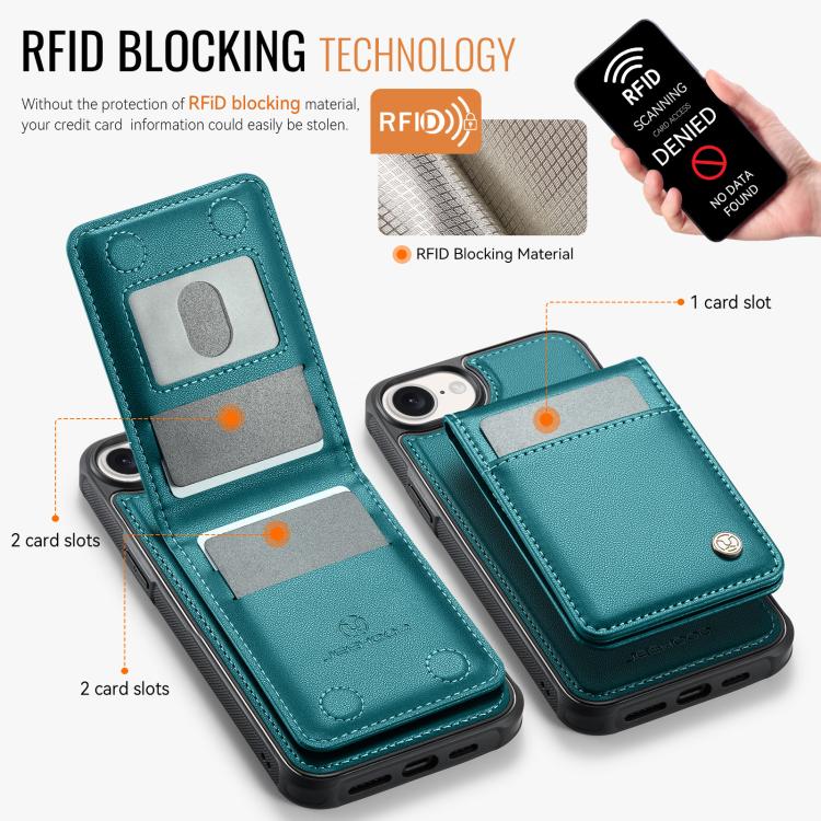 For iPhone 16e JEEHOOD J06 British Style RFID MagSafe Card Bag PU Phone Case(Green) - free shipping - PMc TechLife - Order now!