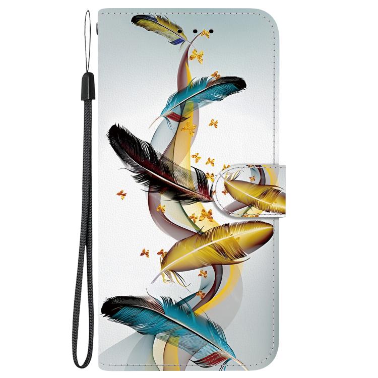 For iPhone 16e Crystal Texture Colored Drawing Leather Phone Case(Gold Butterfly Feathers) - iPhone 16e Cases by PMC TechLife | Online Shopping South Africa | PMC TechLife | Buy Now Pay Later Mobicred
