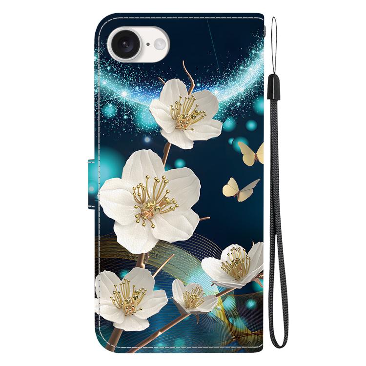 For iPhone 16e Crystal Texture Colored Drawing Leather Phone Case(Magnolia) - iPhone 16e Cases by PMC TechLife | Online Shopping South Africa | PMC TechLife | Buy Now Pay Later Mobicred