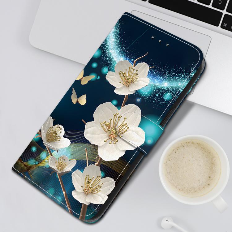 For iPhone 16e Crystal Texture Colored Drawing Leather Phone Case(Magnolia) - iPhone 16e Cases by PMC TechLife | Online Shopping South Africa | PMC TechLife | Buy Now Pay Later Mobicred