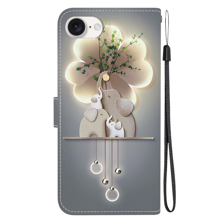 For iPhone 16e Crystal Texture Colored Drawing Leather Phone Case(Elephants) - iPhone 16e Cases by PMC TechLife | Online Shopping South Africa | PMC TechLife | Buy Now Pay Later Mobicred