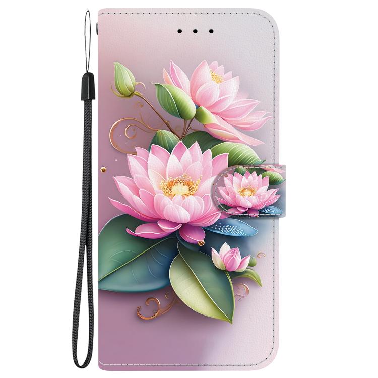 For iPhone 16e Crystal Texture Colored Drawing Leather Phone Case(Lotus) - iPhone 16e Cases by PMC TechLife | Online Shopping South Africa | PMC TechLife | Buy Now Pay Later Mobicred
