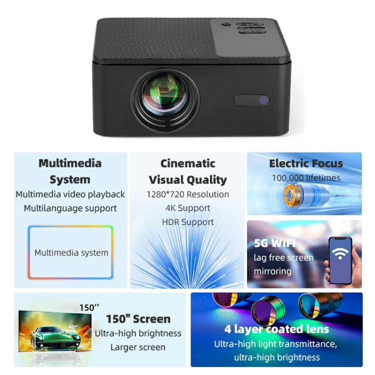 AUN A32 1280x720P 200ANSI D3100 CPU WIFI Display Smart Projector, UK Plug(Black) - LED Projector by AUN | Online Shopping South Africa | PMC TechLife | Buy Now Pay Later Mobicred