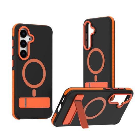 For Samsung Galaxy S25 / S24 5G Dual-Color Skin Feel Magsafe Phone Case with Holder(Orange) - Galaxy S25 5G Cases by PMC Jewellery | Online Shopping South Africa | PMC Jewellery | Buy Now Pay Later Mobicred